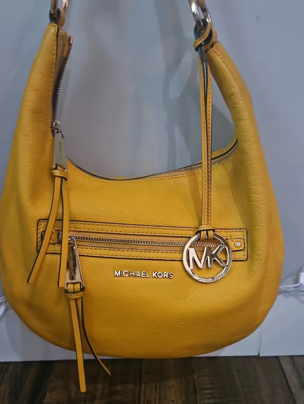 Michael Kors Mustard Yellow Leather Hobo with MK Gold Charm